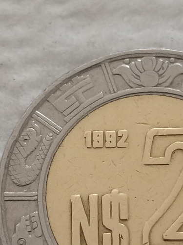 1 Moneda De N$2.00 Año 1992 Bimetálica C/ Error Fecha