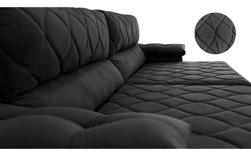 Sofá Retrátil Reclinável 2,95m Cama Inbox Big Home. Velusoft Cor Preto