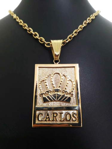 Pingente Placa Nome + Coroa 20 Gramas Ouro 18k 750 Cor Amarelo