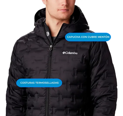 Campera Hombre Columbia Delta Capucha Termica Impermeable