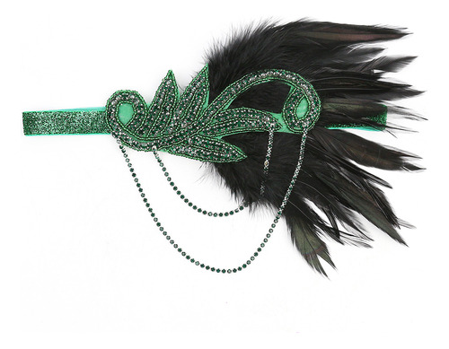 Diadema De Plumas Verdes Con Diamantes De Imitación, Estilo