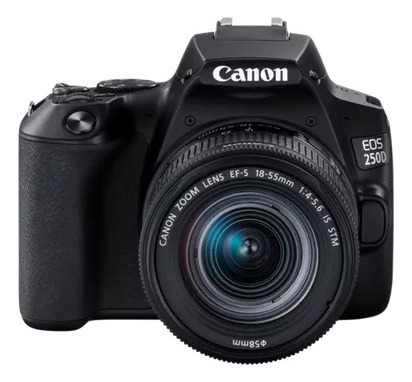 Câmera Dslr Canon Eos 250d + Lente Ef-s 18-55mm Is Stm Preto