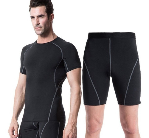 Calza Hombre + Remera Compresion Futbol Running Basket Volle