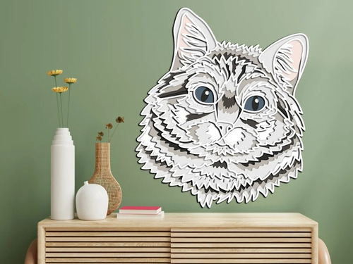 Cuadro Decorativo Gato Gatito Mascota Felino Colorido Madera