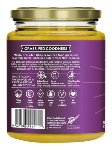 Imagen 2 de 5 de Milkio Grass Fed Ghee 250ml Gluten Free Kosher Halal
