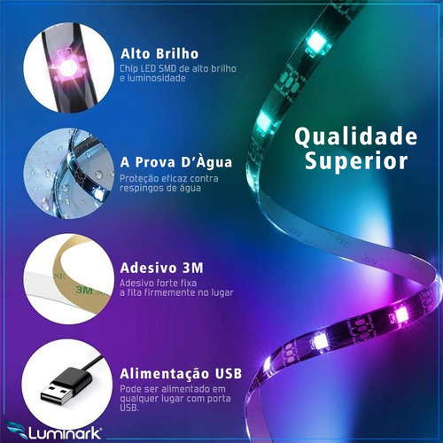 Imagem 3 de 9 de Fita Ultra Led 5050 Usb Rgb 3 Metros Bluetooth App P/ Tv Pc