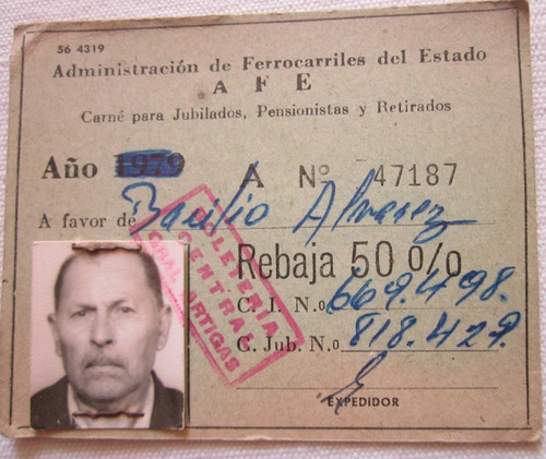 Antiguo Carnet De Afe Jubilado 1979