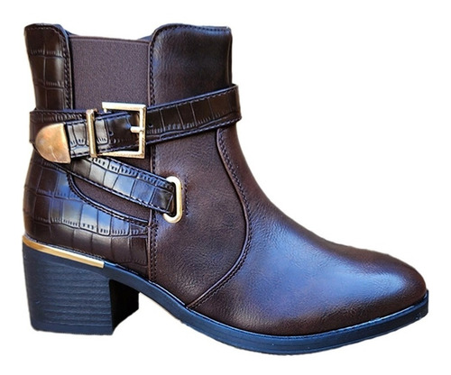 Botin Media Caña Cuero Pu Mujer Casual Invierno Marrón 7138