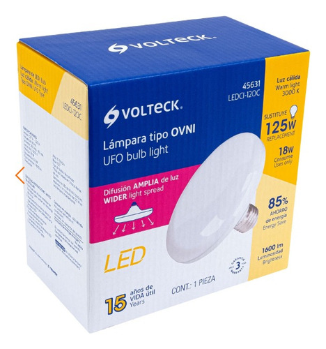 Lámpara De Led Tipo Ovni 18 W Luz Cálida Volteck 45631