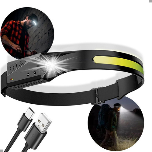 Linterna Frontal Led Recargable Con Sensor De Cinta Ajustabl