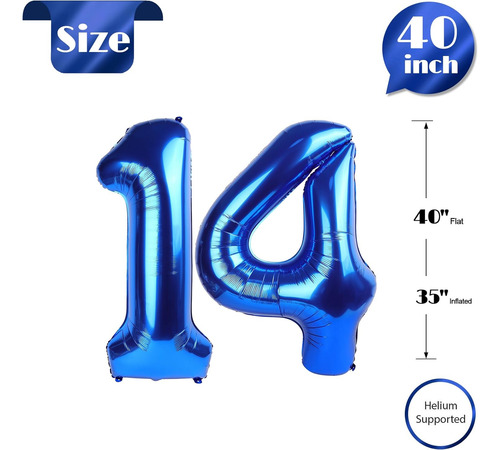 Globos Número 14 Azul Marino Para Decoraciones De Cumpleaños