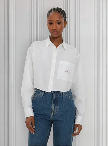 Camisa Woven Label Cropped Blanco Calvin Klein