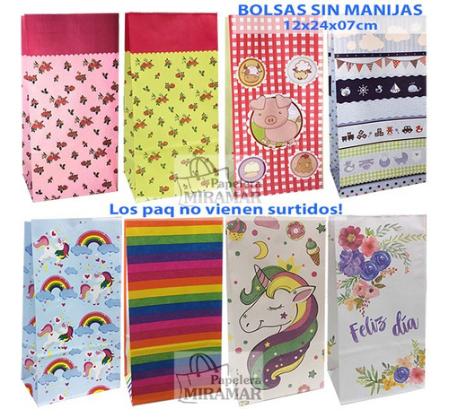 25 Bolsas Papel Estampadas Souvenir Golosinas Bolsita Cumple