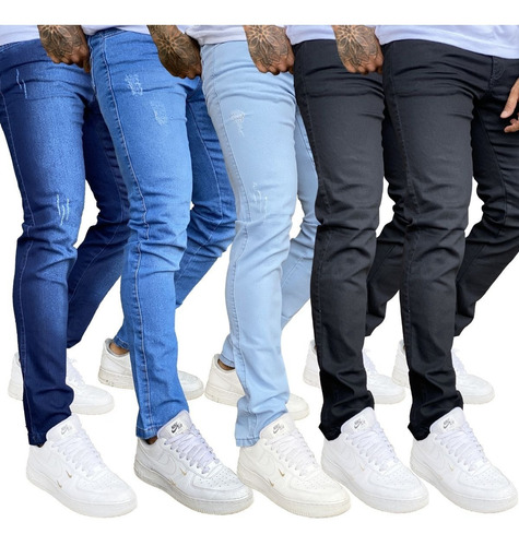 Kit Atacado 5 Calça Jeans Masculina Skinny Com Elastano