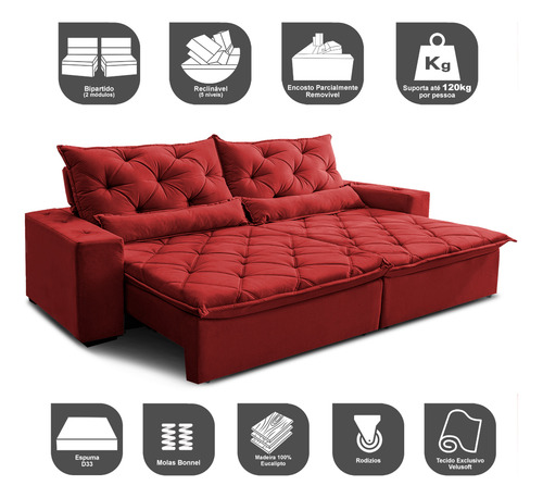 Cama inBox Lisboa 2,12 Sofá Vermelho