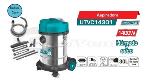 Aspiradora Industrial En Seco O Mojado Marca Total 1400w 30l | MercadoLibre