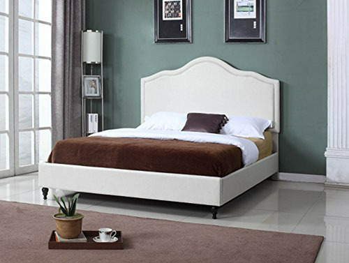 Cama King Platform Beige, Tela Suave, Estilo Hogareño