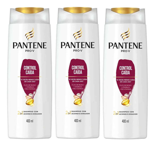 3 Shampoo Pantene 2 En 1 Control Caída 400ml