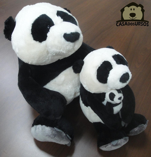 Imagem 1 de 8 de Urso Panda Familía Pelúcia Pai 35cm + Mãe 25cm E Filhote 8cm