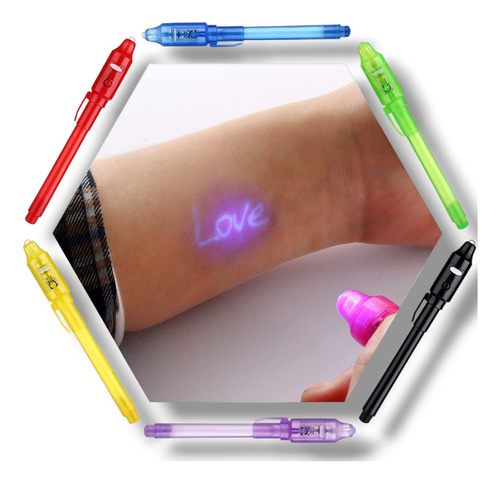 12 Pzas Plumones De Tinta Invisible Mágica Con Lamparita Led