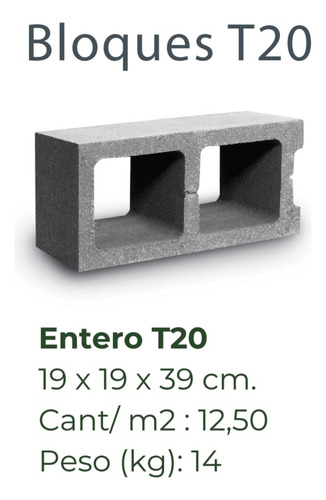 Bloque Cemento Hormigón Tensolite 19x19x39