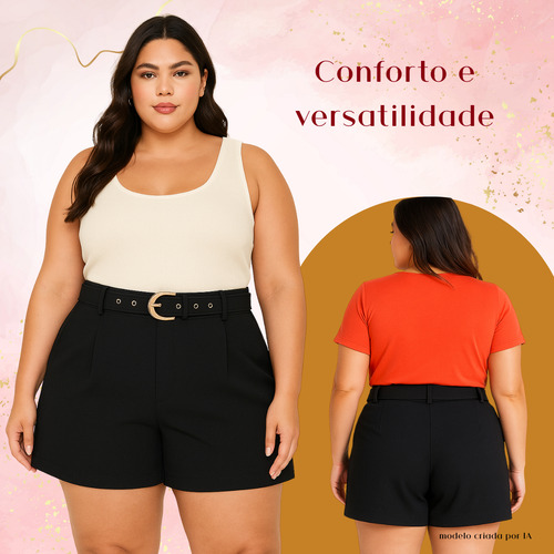 Short Plus Size Alfaiataria Premium Com Cinto Várias Cores