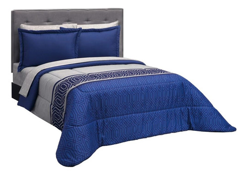 Edredon King Size Con Juego De Sabanas Beige Azul Lugo
