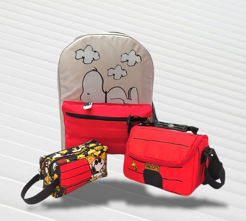 Combo Escolar Morral Generico Snoopy Lonchera Cartuchera 