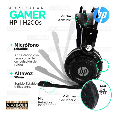 Imagen 4 de 10 de Auricular Gamer Hp H200 C/ Microfono Pc Ps4 Xbox Notebook Hq