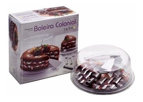 Conjunto Prato Bolo Boleira Colonial Top Line Inox Presente