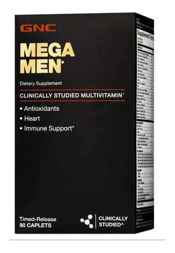 Suplemento em cápsula GNC  Clinically Studied Multivitamin Blend Mega Men multivitamínico Mega Men sabor  menta de vainilla natural em pote 90 un