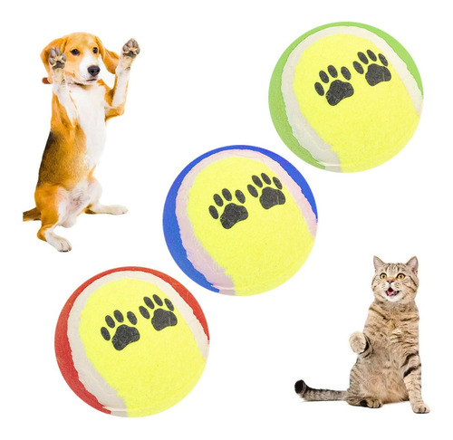 Set X 3 Pelotas De Tenis Para Mascotas Perro Huellas Color Surtido