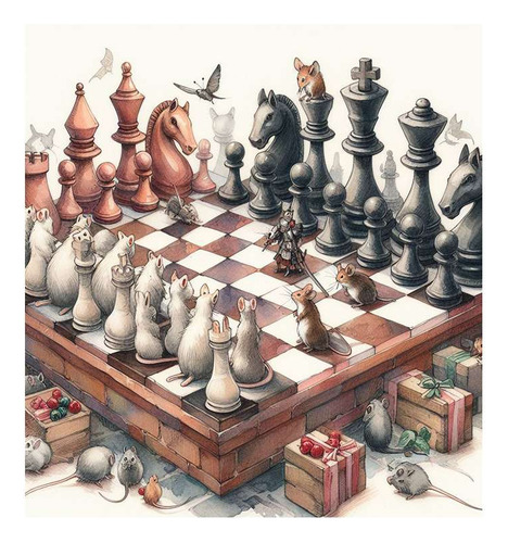 Vinilo 45x45cm Raton Ajedrez Juego Chess Dibujo Play M2
