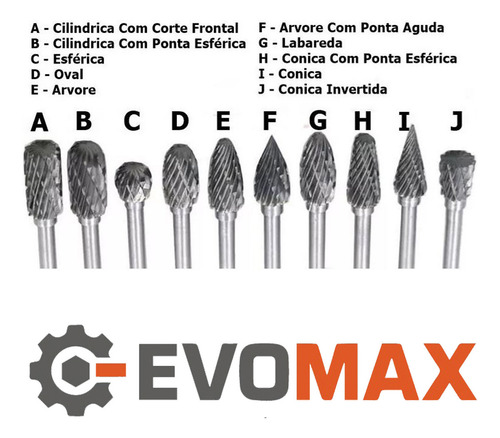 Lima E Fresa Rotativa Metal Duro Tungstênio Dremel 10 Peças Haste 3mm Corte Simples Retifica - Evomax