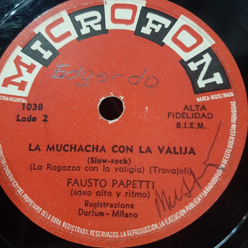 Pasta Fausto Papetti Saxo Alto Y Ritmo Microfon C548