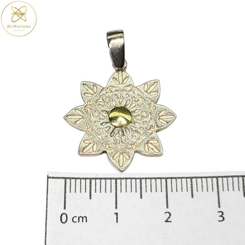 Imagen 3 de 5 de Dije Plata Y Oro Flor Tipo Mandala