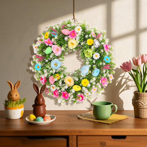 Corona Decorativa De Pascua, Huevos, Guirnalda De Simulación