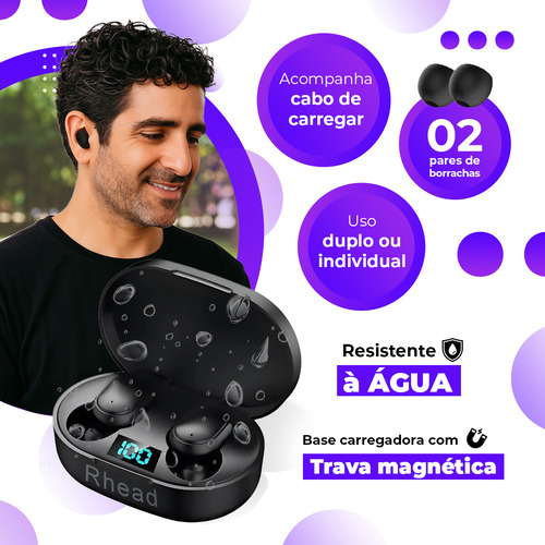Fone De Ouvido Bluetooth Sem Fio Tws Bateria De Longa Duraçã Preto