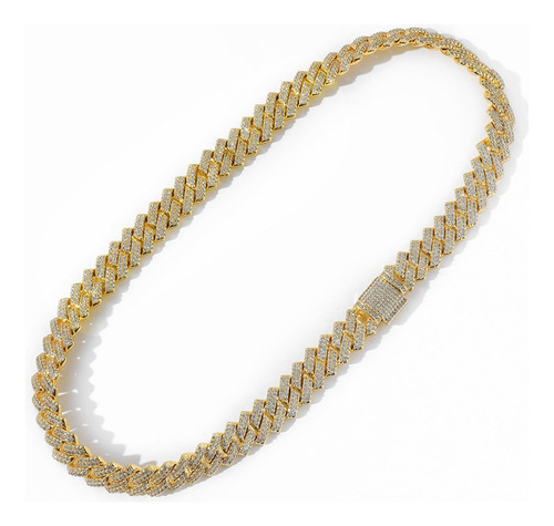 Collar Hombre Cadena Cubana Diamante Oro Plata 70cm