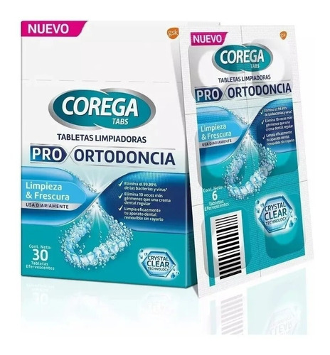 Corega Tabs Tabletas Limpiadoras Pro Ortodoncia X 30 Unid.