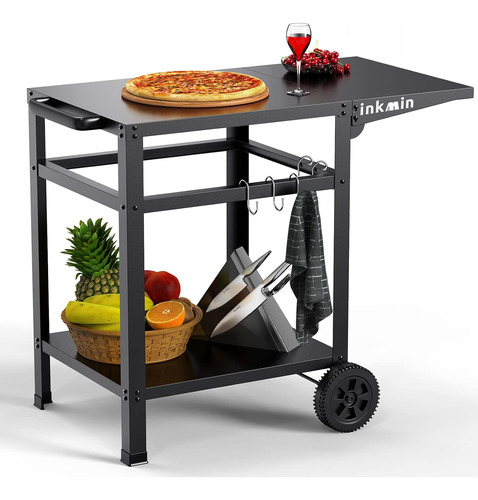 Outdoor Grill Cart Pizza Oven Table Stand Double-shelf Troll