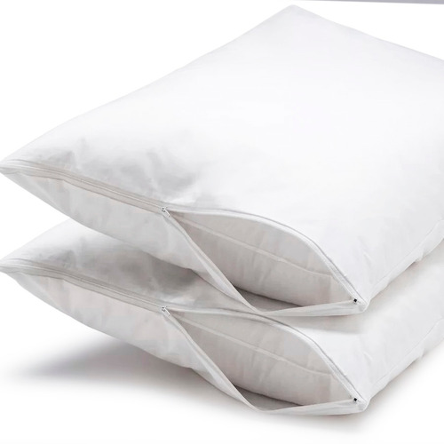 Funda de almohada impermeable de algodón percal, 50 x 70 cm, color blanco, kit 2
