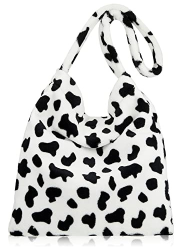 Bolsa De Hombro Fluffy Flower Cow Plush Bolsa De Ropa Bhf4z