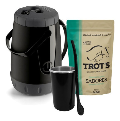 Imagem 1 de 5 de Kit Tereré Completo Garrafa Cuia Bomba Preto Erva Trots 500g
