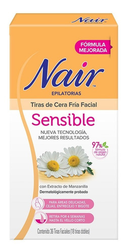 36 tiras depilatorias faciales Nair Sensible de cera fría