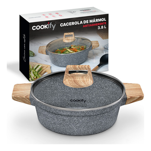 Cacerola Arrocera Antiadherente 28 Cm Con Tapa Cookify 3.8 Lts. | Stone-tech Series | Libre De Pfoa, Cocción Uniforme, Mango Ergonómico. Color Mármol Gris