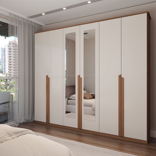 Guarda-roupa Casal Calábria 6 Portas Off White Panorama Cor Bege
