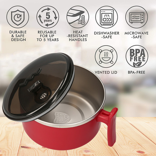 Tazón De Sopa De Acero Inoxidable De 33 Oz Con Tapa Y Asa,