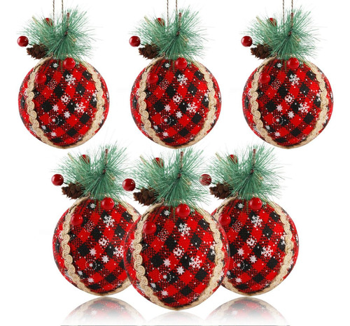 Adornos De Bolas De Tela Escocesa De Navidad  6 Piezas ...