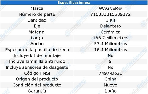 Balatas Ceramicas Delanteras Honda Cr-z 2013-2015 Wagner